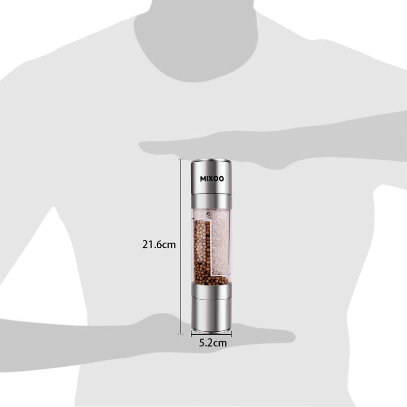 Mixoo Salt and Pepper Grinder - 2 in 1 Manual Stainless Steel Salt Pepper Mill Herb Spice Grinder Shakers Refillable with Adjustable Coarseness Ceramic Rotor and Dual Clear Acrylic Chamber - Image 5
